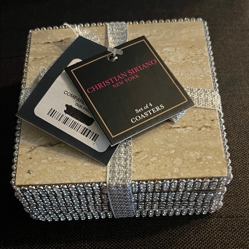 Christian Siriano Sparkling Silver and Cream Coaster Set